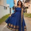 This Gown Duptta made from  Silk Cotton fabric with Jacquard Weaving Jari and silk Cotton Duptta with 3 mtr Flair