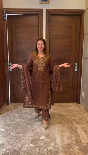 NEW DESIGNER WEAR VICHITRA SILK EMBROIDERED THREAD WORK SALWAR SUIT SET