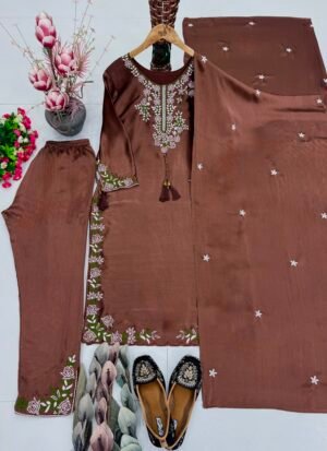 Alternative view of NEW DESIGNER WEAR VICHITRA SILK EMBROIDERED THREAD WORK SALWAR SUIT SET