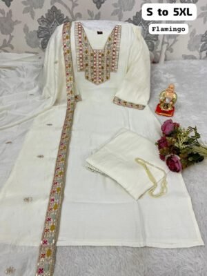 Alternative view of Beautiful neck work with heavy embroidery and sleeve detailing.Bottom