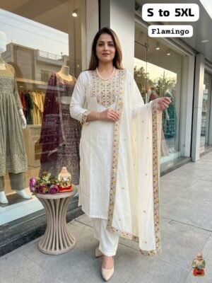 Beautiful neck work with heavy embroidery and sleeve detailing.Bottom