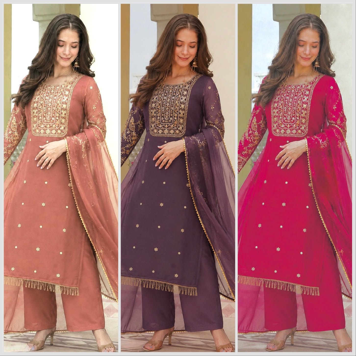 PRESERNTING NEW READY TO WEAR DESIGN HEAVY EMBROIDERY AND SEQUENCE WORK TOP - WITH PENT WITH DUPATTA - Image 4