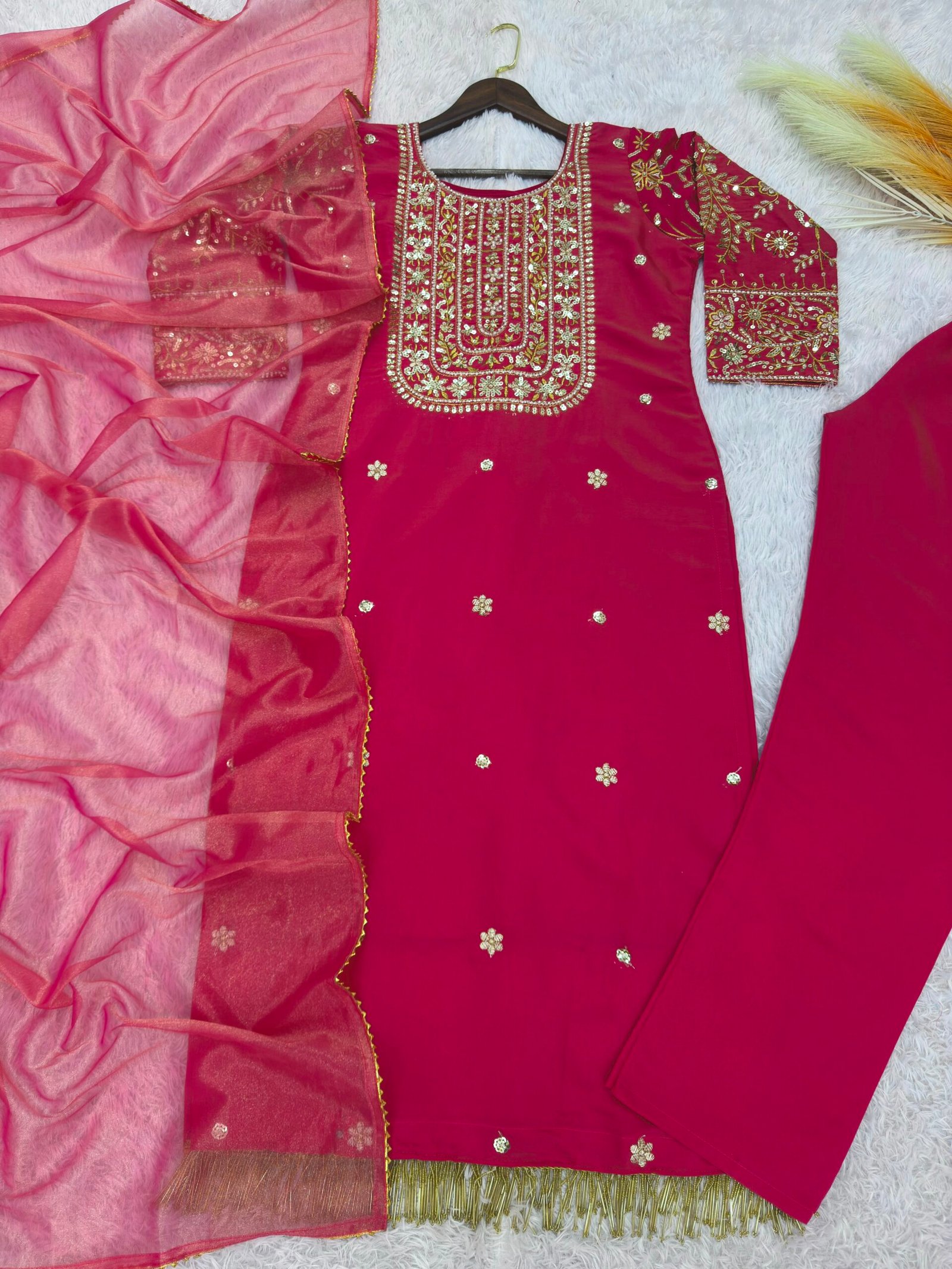 PRESERNTING NEW READY TO WEAR DESIGN HEAVY EMBROIDERY AND SEQUENCE WORK TOP - WITH PENT WITH DUPATTA - Image 2