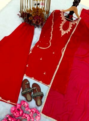 Alternative view of Đěsigner Party Wear Look Heavy Faux Georgette Top Plazzo & Dupatta Set