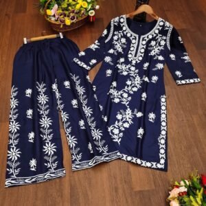 Alternative view of KURTI HEAVY RAYON COTTON FABRIC WID CHICKEN KARI STYLE EMBROIDERY WORK 