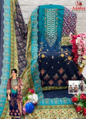 Alternative view of Top with Cotton Print with heavy  self embroidery (Chifon Dupatta)