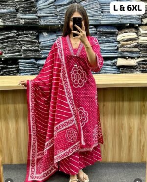 Alternative view of Lehria Kurti With Cotton With Plazoo  And Mal Mal Dupatta 