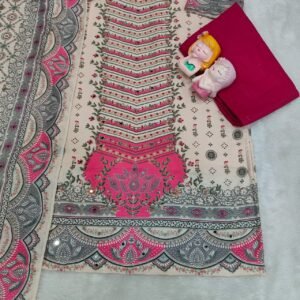 Alternative view of New Arrival: Premium Pakistani Maslin Suit with Real Mirror Work