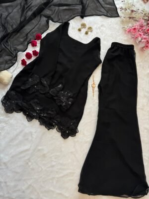 Ri8 Fashion Top With Georgette fabric dupatta  plazo with adjustable waist elastic 