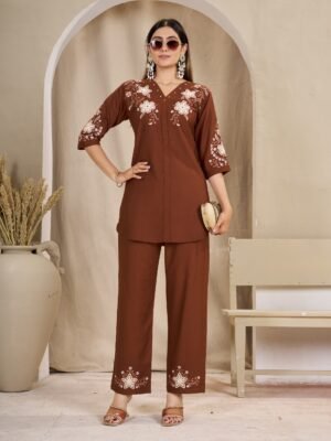 Co-Ords Set Multi Embroidery Thread With Coding Work