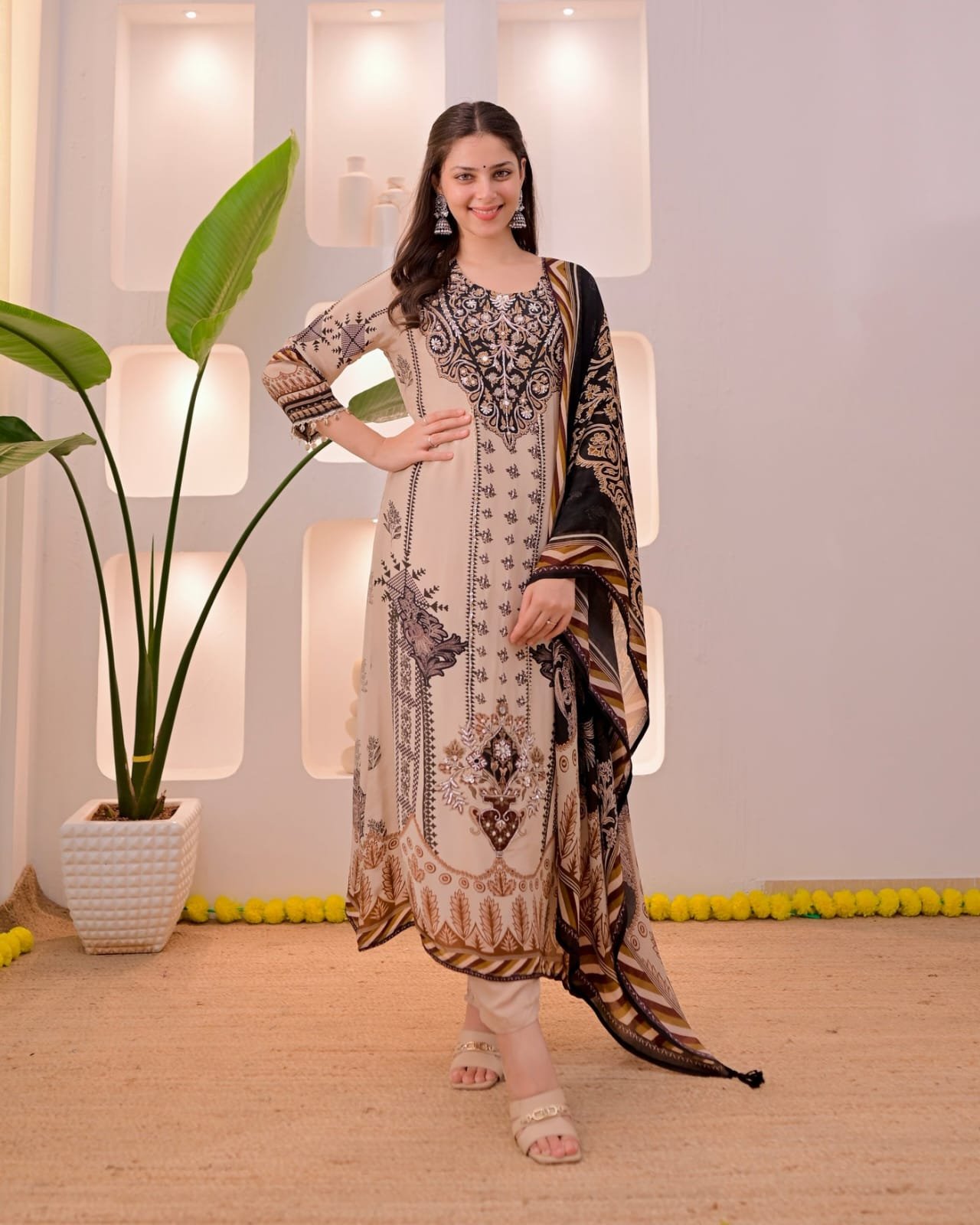 New Arrival: Premium Maslin Suit with Real Mirror Work