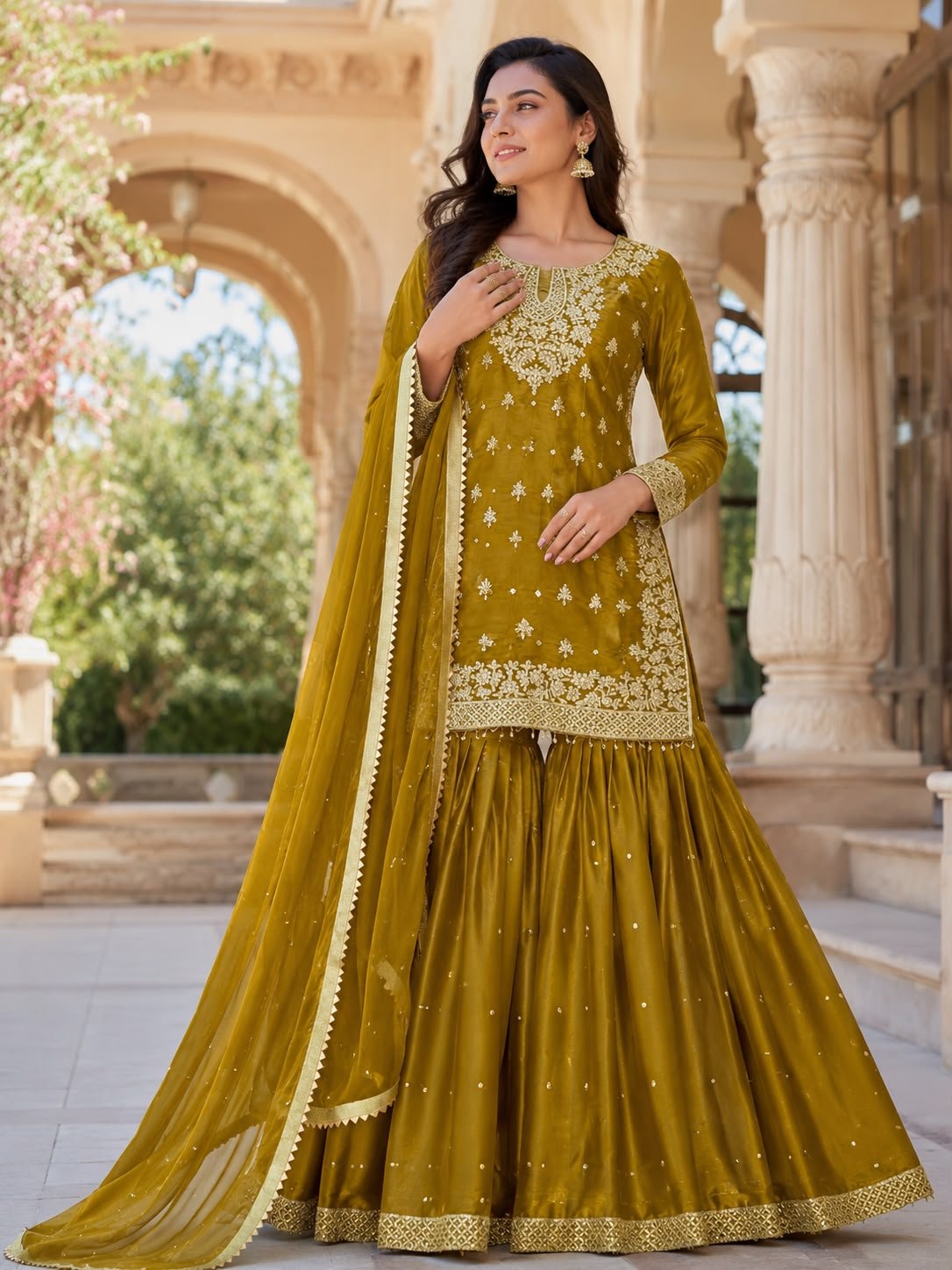 PRESENTING 3 PIECE STYLISH TOP, SHARARA AND DUPATTA WITH BEAUTIFUL EMBROIDERY SEQUENCE WORK - Image 6
