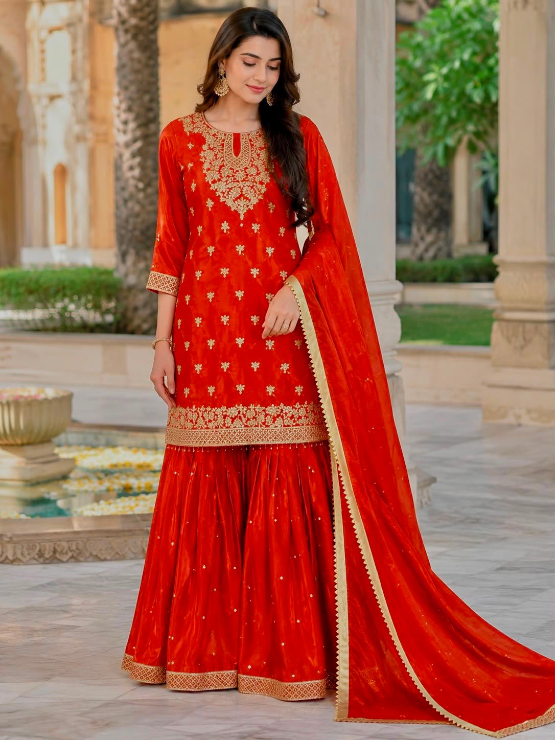 PRESENTING 3 PIECE STYLISH TOP, SHARARA AND DUPATTA WITH BEAUTIFUL EMBROIDERY SEQUENCE WORK