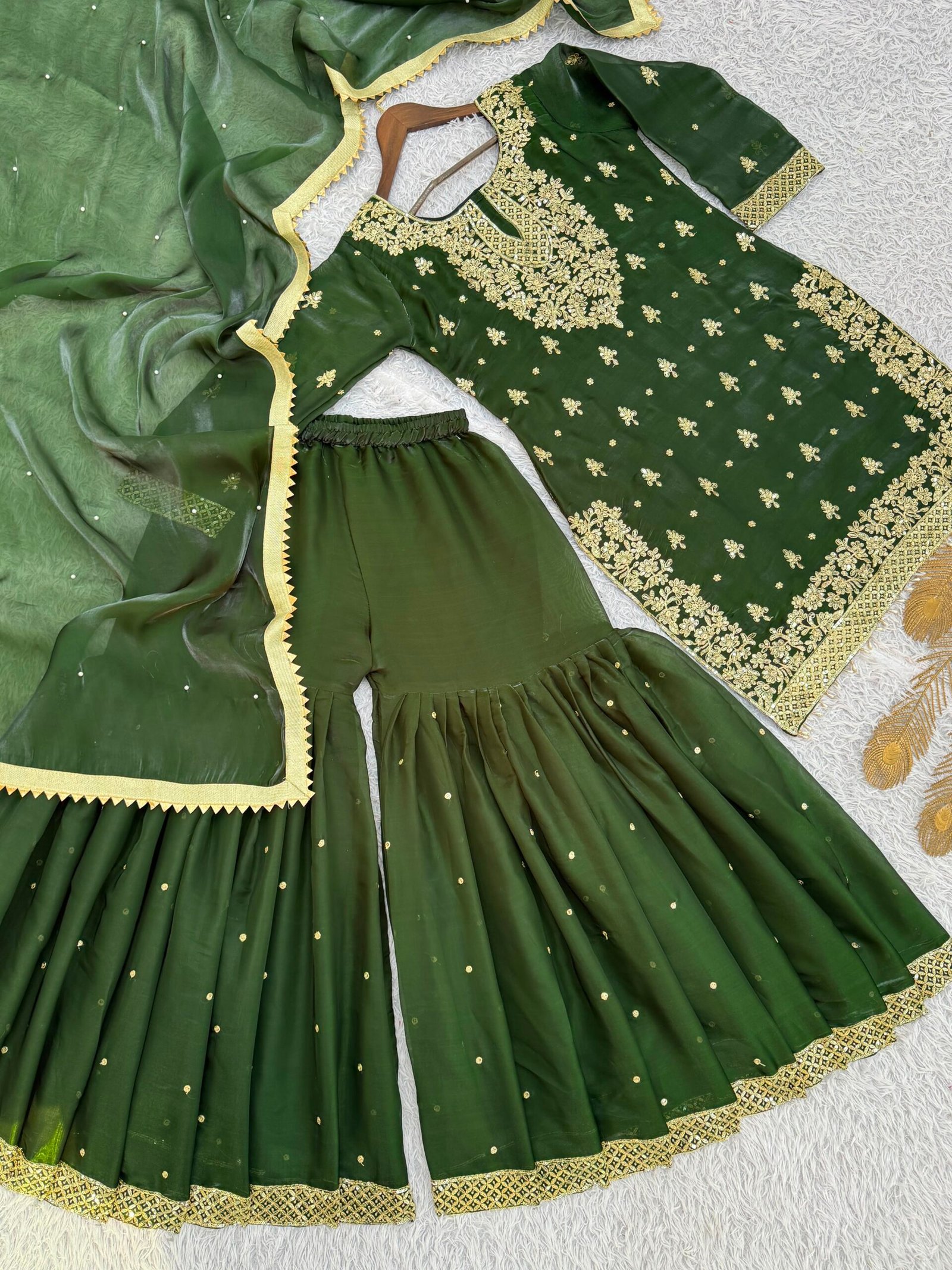 PRESENTING 3 PIECE STYLISH TOP, SHARARA AND DUPATTA WITH BEAUTIFUL EMBROIDERY SEQUENCE WORK - Image 4