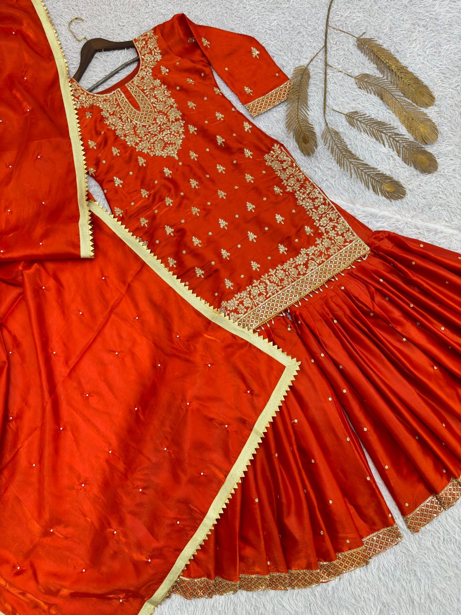 PRESENTING 3 PIECE STYLISH TOP, SHARARA AND DUPATTA WITH BEAUTIFUL EMBROIDERY SEQUENCE WORK - Image 2