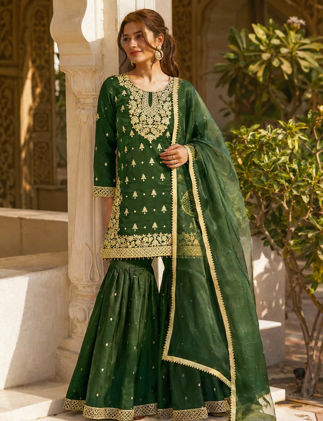 PRESENTING 3 PIECE STYLISH TOP, SHARARA AND DUPATTA WITH BEAUTIFUL EMBROIDERY SEQUENCE WORK - Image 3