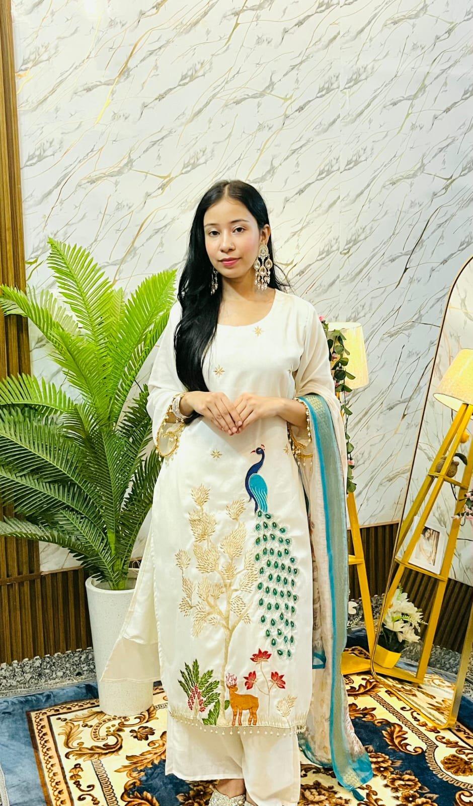 Suit Set With Chinon Fabric Pair With printed dupatta.