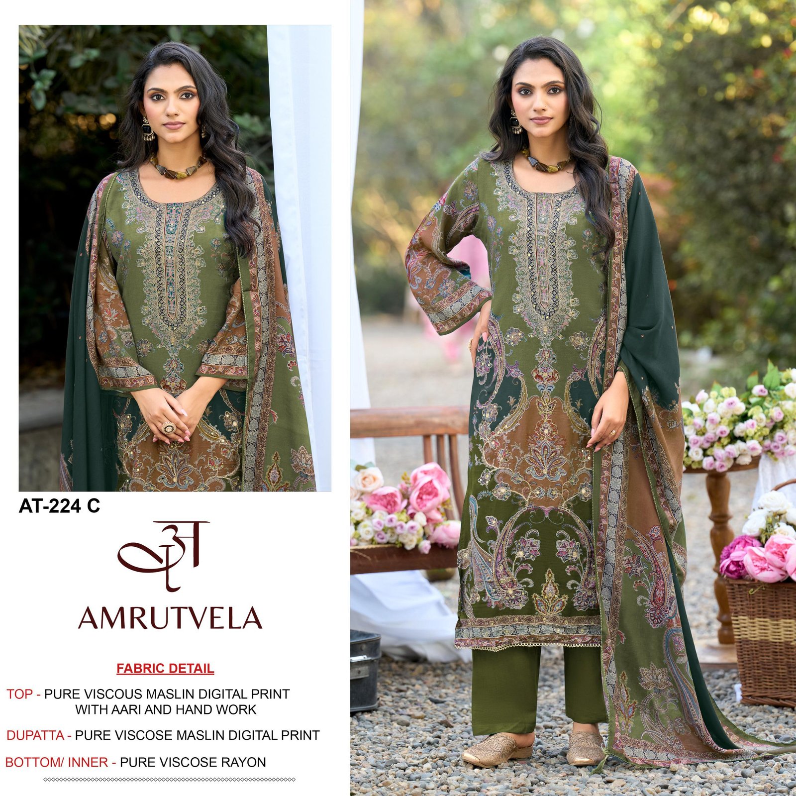 Top Pure viscous Maslin digital print with aari and hand work