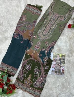 Alternative view of Top Pure viscous Maslin digital print with aari and hand work
