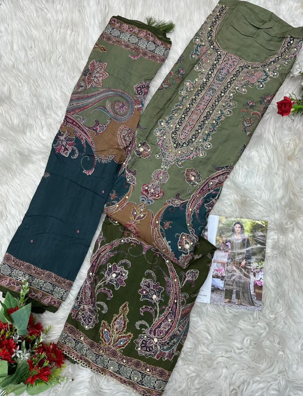 Top Pure viscous Maslin digital print with aari and hand work - Image 2