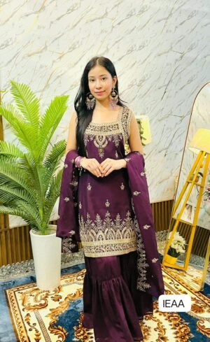 Featuring beautiful Heavy Suit Set which is beautifully decorated Embroidery work🪡. It is paired with Plazzo🪡.Complet Lining with Beautiful Lace work on duppata