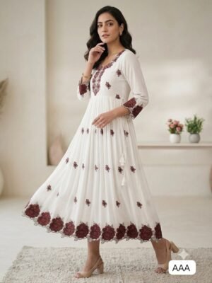 WEAR SUMMER FRIENDLY AND TRENDY MAXI GOWN WITH EMBROIDERY WORK