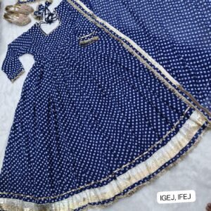 Alternative view of Elegant Georgette Bandhani Flared Gown with Dupatta