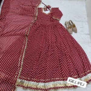 Alternative view of Elegant Georgette Bandhani Flared Gown with Dupatta