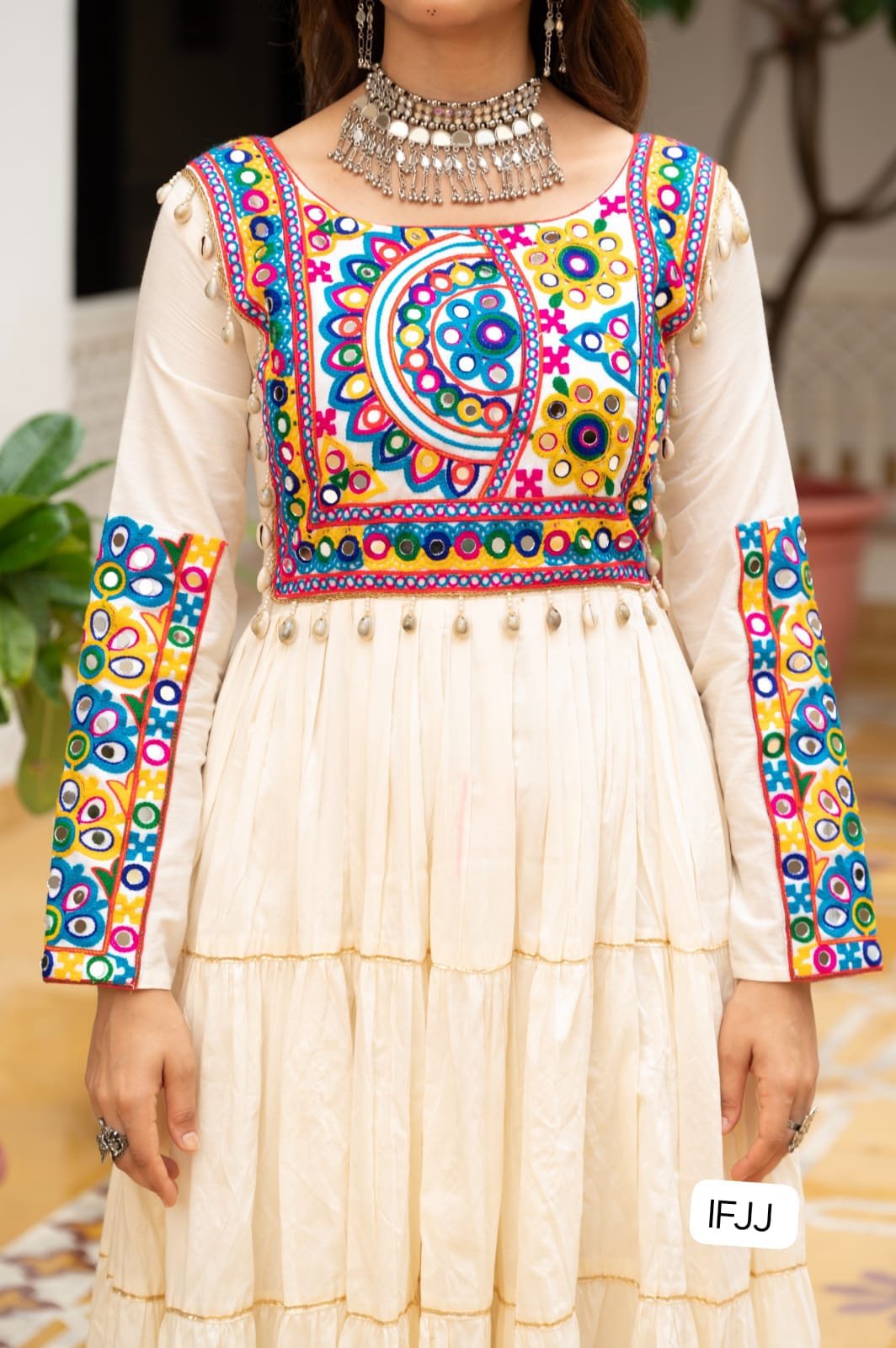 Celebrate the festive spirit in this beautifully fully flared Navratri gown, crafted from soft rayon or cotton fabric. - Image 2