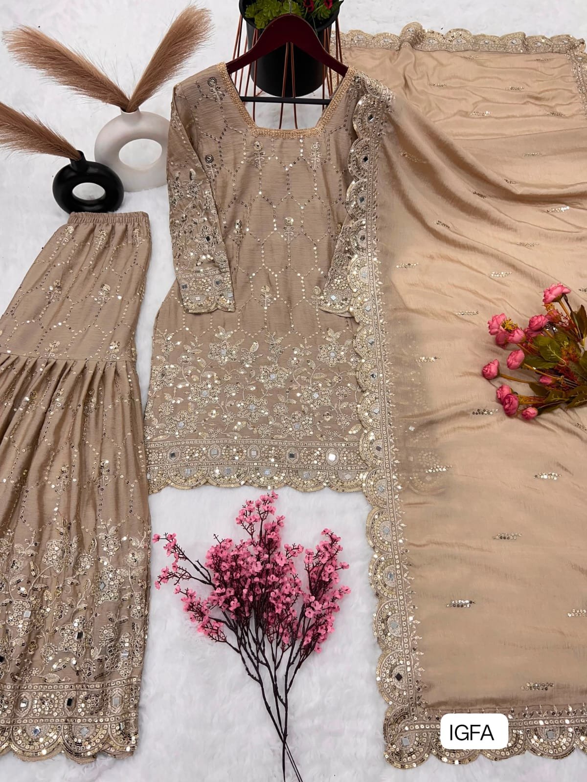 Presenting New Sharara Collection Faux Georgette Top-Bottom And Dupatta Set Fully Stitched Ready To Wear - Image 2