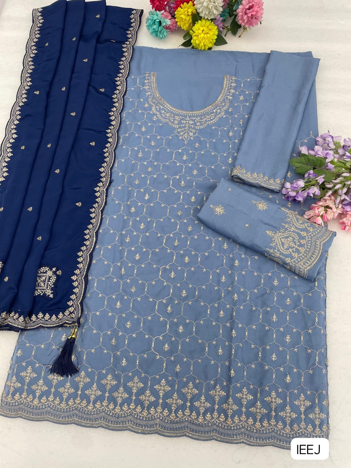 TOP Heavy Chinon with Heavy Embroidery Work With 3mm Sequence - Image 2
