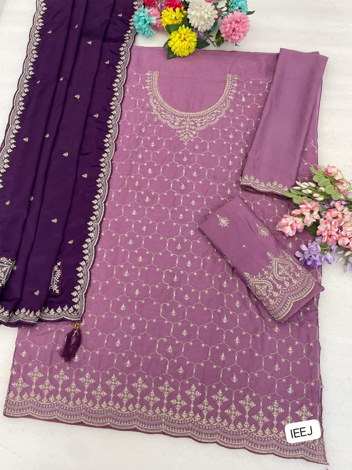 TOP Heavy Chinon with Heavy Embroidery Work With 3mm Sequence - Image 4