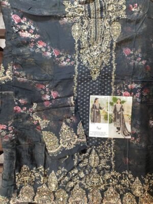Alternative view of Top pure maslin digital print with aari & handwork 