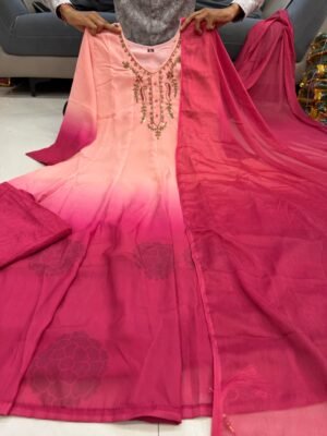 Alternative view of Launching New Festival Special Đěsigner Special Premium Orange Chiffon 3 Piece Set