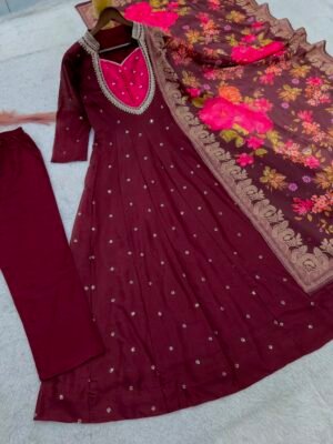 Alternative view of PRESERNTING NEW FANCY EMBROIDERY SEQUENCE WITH CODING WORK ANARKALI GOWN-PENT WITH BEAUTIFUL JACQUARD WEAVING DIGITAL PRINTED DUPATTA
