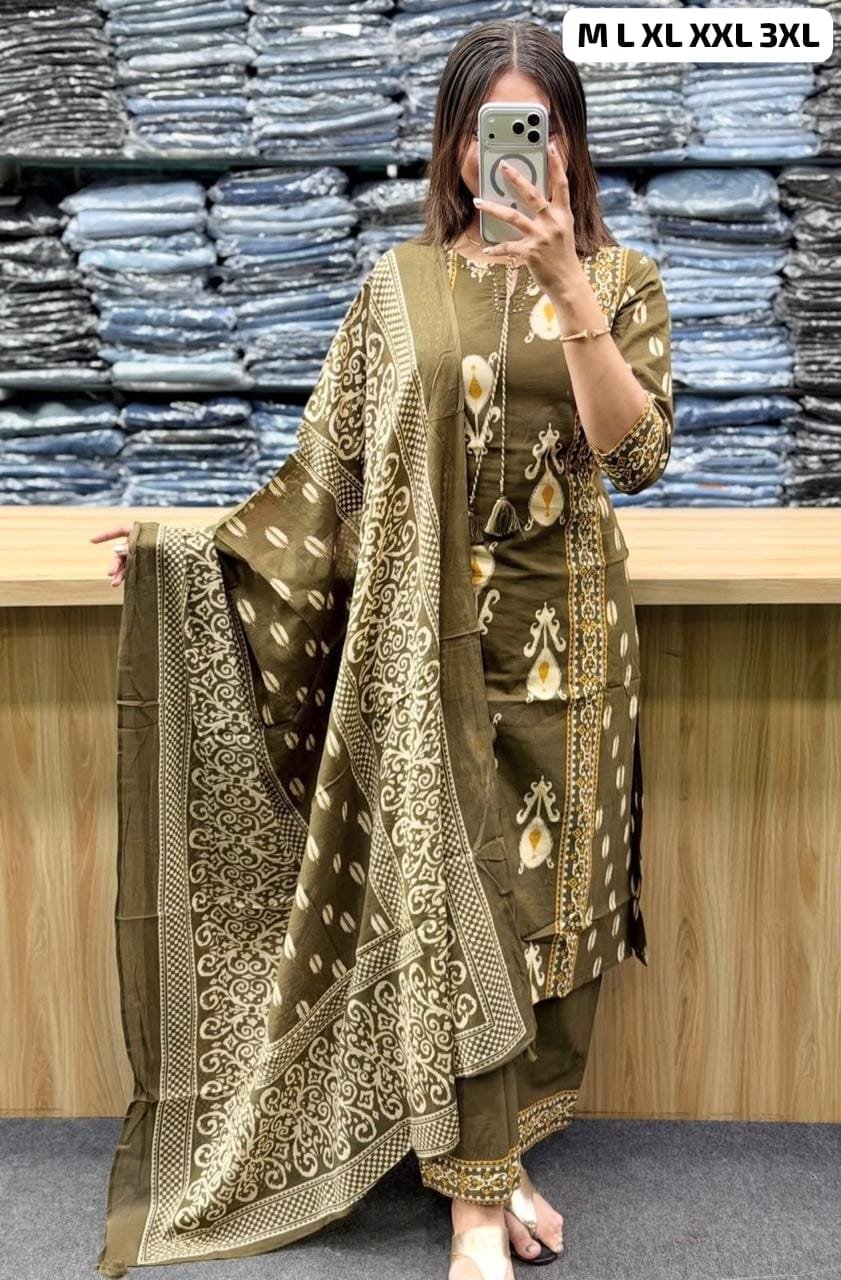kurta set Printed Cotton Women's Printed Cotton 60*60 Kurta & Pant or Dupatta - Image 3
