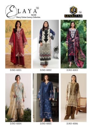 ELAYA Volume:4 SUITS HEAVY LAWN COTTON PRINT MADE WITH EXPORT QUALITY FABRICS, OUR SUITS PROMISE COMFORT, ELEGANCE AND TIMELESS STYLE- BECAUSE TRUE QUALITY IS NOT JUST SEEN, IT’S FELT.