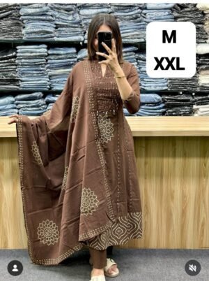 Beautiful Summer Special Heavy Pintex Work Aline Style Kurta 3 pcs set with new style_