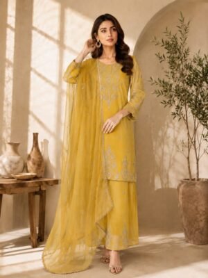 MOHILYA ELITE STUDIO LLP Code: R-014 Top Palazzo Dupatta COSMOS embroidered with SEQUENCE WORK