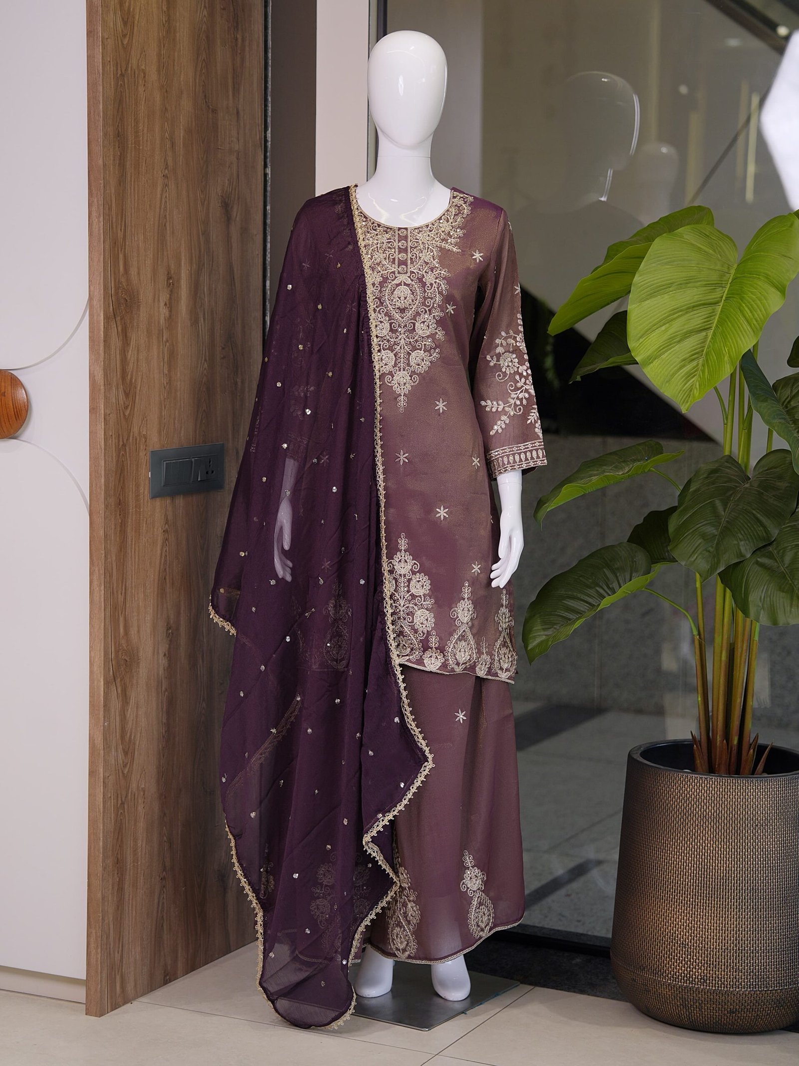 DESIGNER WEAR FESTIVAL SPECIAL COLLECTION R-014 TOP WITH embroidered with SEQUENC Palazzo Dupatta - Image 2