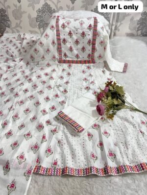 Anarkali chikankari Kurti with Mirror Embroidery Work on neck and sleeves Heavy Embroidery Kurti with heavy original Lace Pant