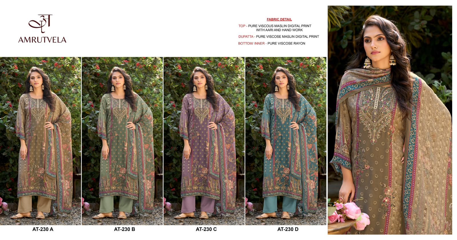 Pure viscous Maslin digital print with aari and hand work - Image 5