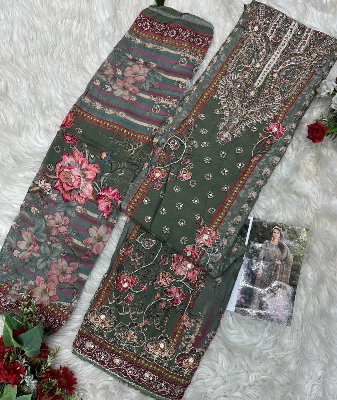 Pure viscous Maslin digital print with aari and hand work