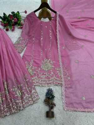 Alternative view of KURTI WITH PLAZZO AND BEAUTIFUL DUPATTA WITH HEAVY STAR GEORGETTE SILK. LAUNCHING NEW TRANDING COLLECTION 3 PIECE FANCY KURTI WITH PLAZZO AND BEAUTIFUL DUPATTA