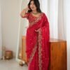 AK Series SAREE WITH Havy Fendy Silk Fabric Elegant Thred & Sequin Embroidery