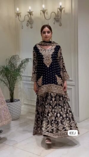 NEW DESIGNER  HEAVY EMBROIDERY CHINE SEQUENCE WORK 3 PIS SUIT SET