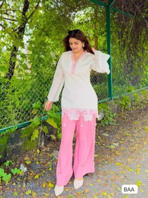 Top & Plazzo  set WITH Roman With Embroidery Work With Sleeves Đěsigner Party Wear Look Pur Roman Silk Top & Plazzo  set