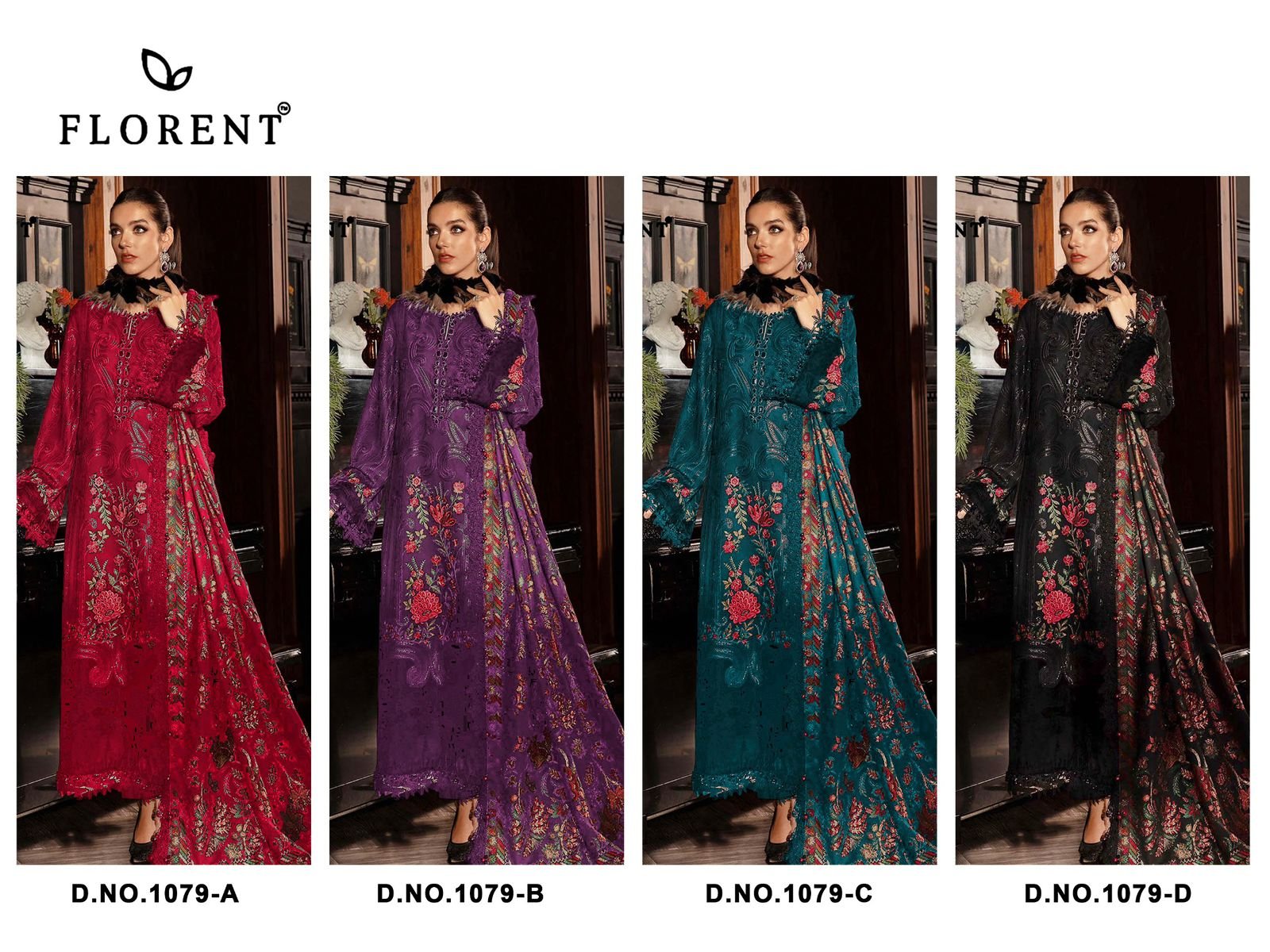 FLORENT D NO :- 1079ABCD PAKISHTANI WITH CAMBRIC COTTON WITH HEAVY EMBROIDERY WORK TOP Dupatta - Image 5