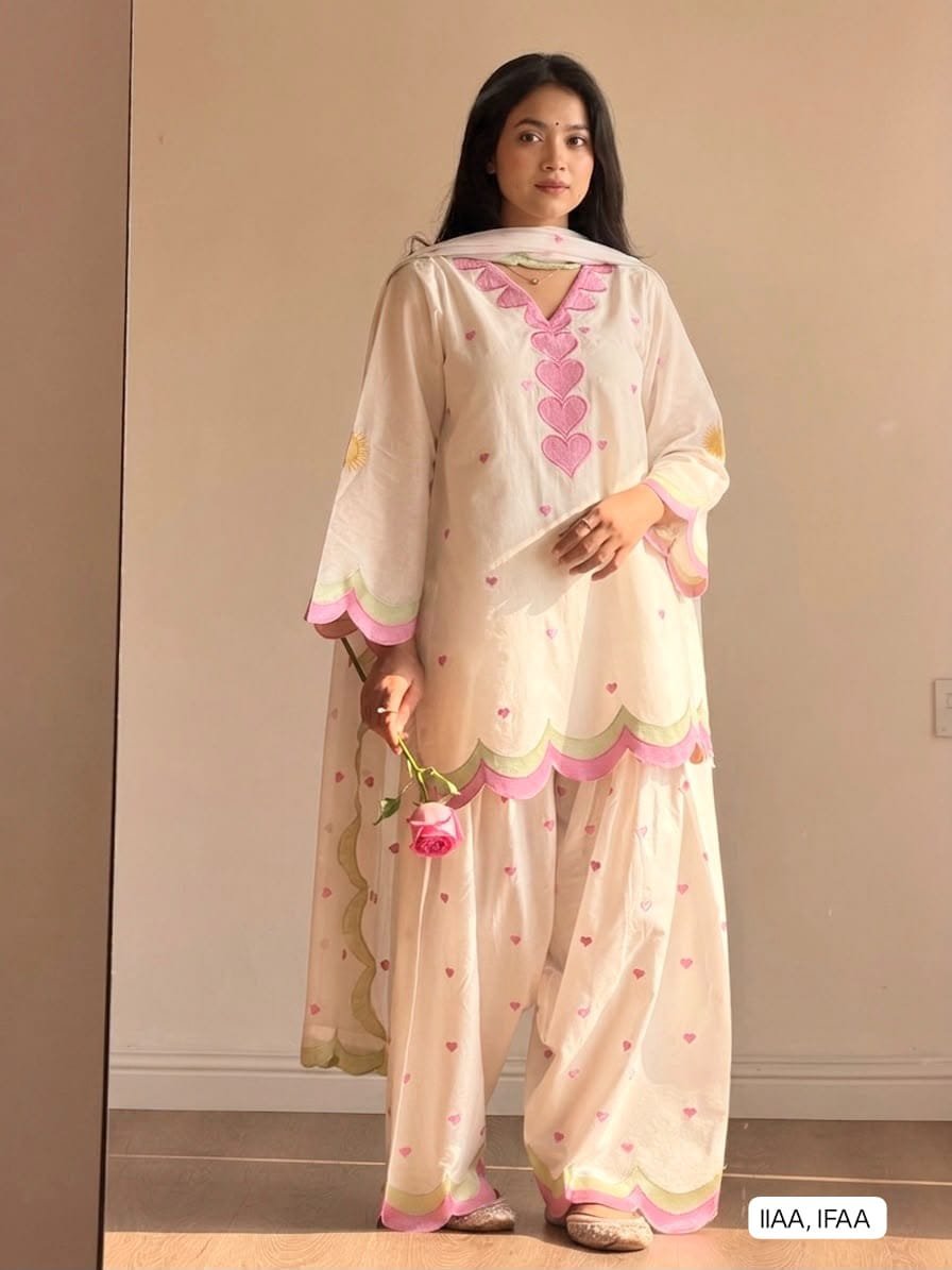 Trending New Đěsigner Mom-Daughter Combo Mul Chanderi Cotton Top Farshi salwar & Dupatta Set