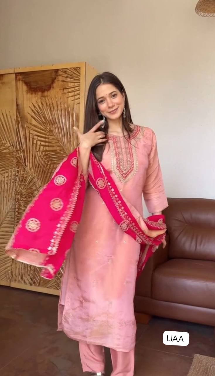 AK collection is Launching New Festival kurti pair Havy pure chinon with embroidery work with fancy lace border